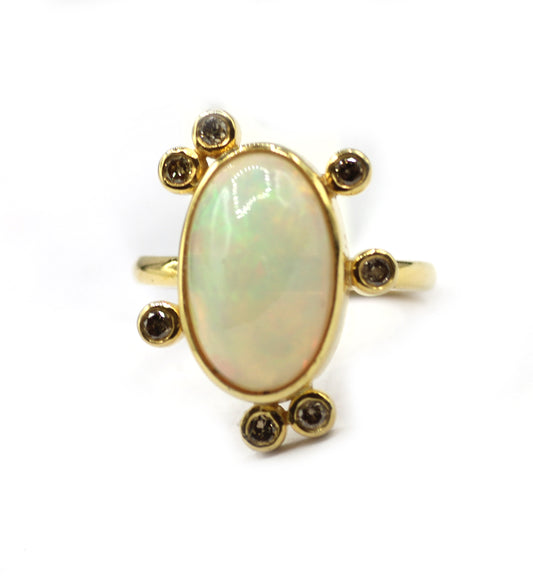 Ethiopian opal Silver Diamond Ring