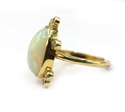 Ethiopian opal Silver Diamond Ring