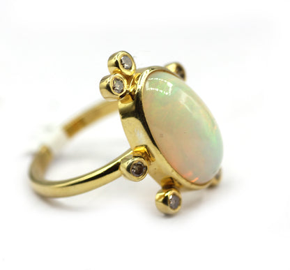 Ethiopian opal Silver Diamond Ring