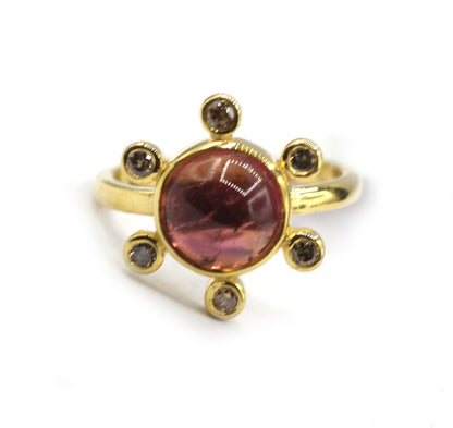 Tourmaline Silver Diamond Ring