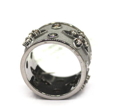 Cigar Band Silver Diamond Ring