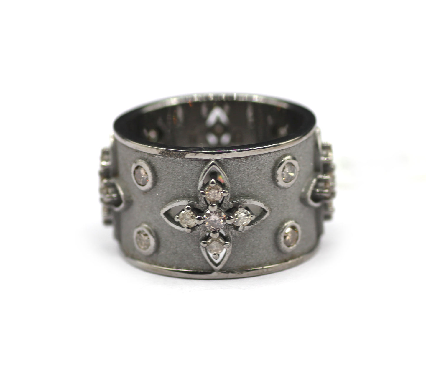 Cigar Band Silver Diamond Ring