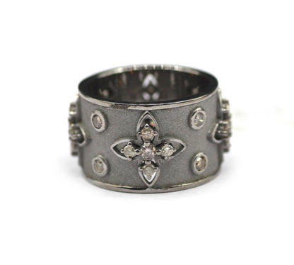 Cigar Band Silver Diamond Ring