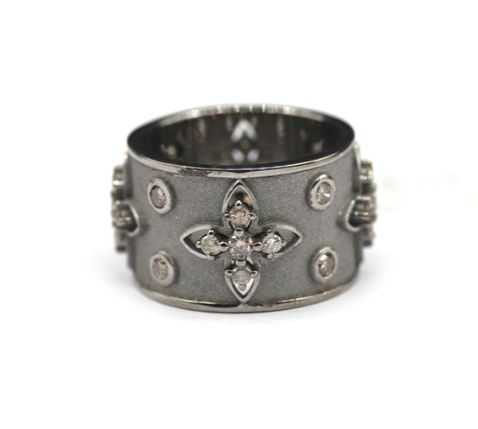 Cigar Band Silver Diamond Ring
