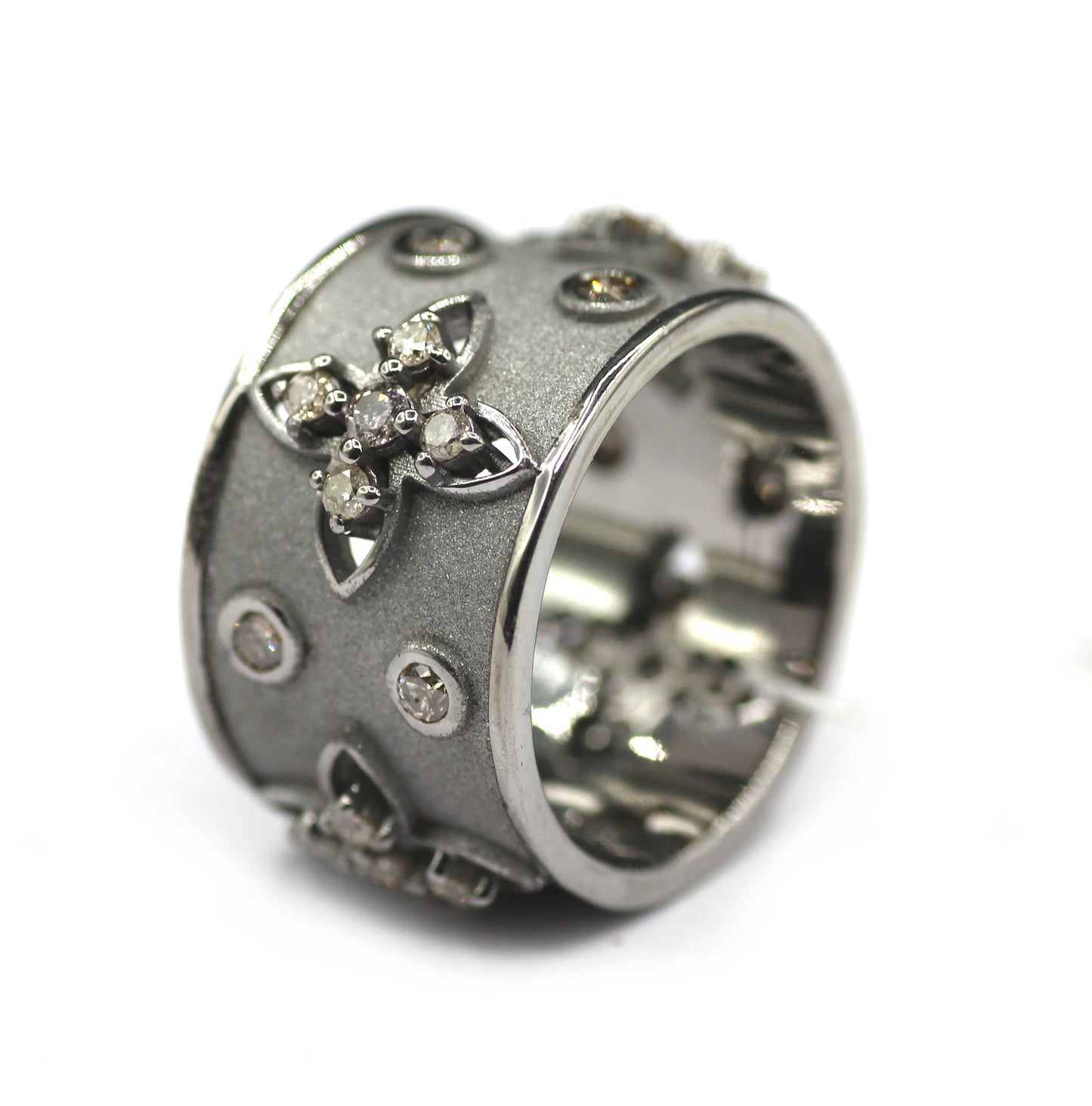 Cigar Band Silver Diamond Ring