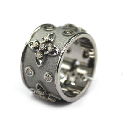 Cigar Band Silver Diamond Ring