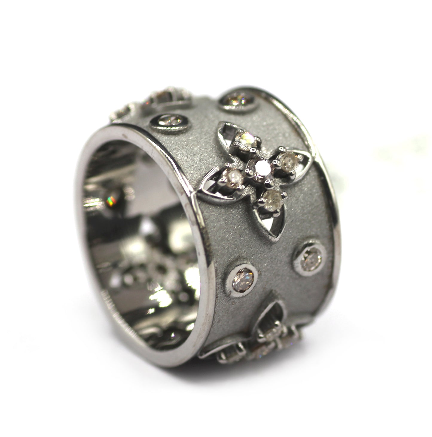 Cigar Band Silver Diamond Ring