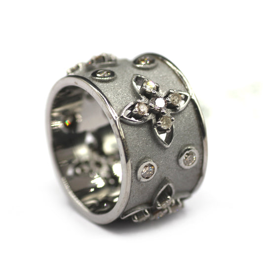 Cigar Band Silver Diamond Ring