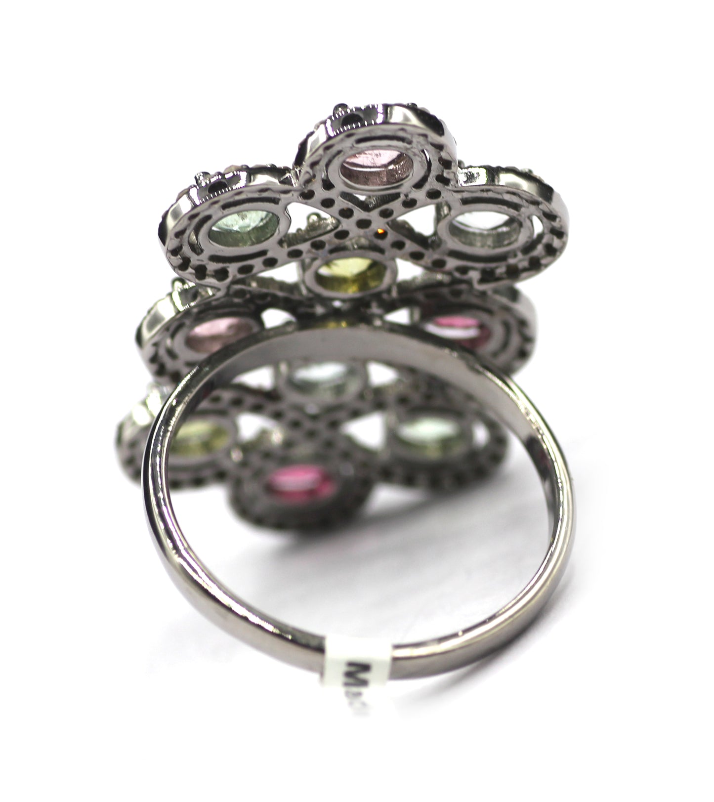 Tourmaline Stone Silver Diamond Ring