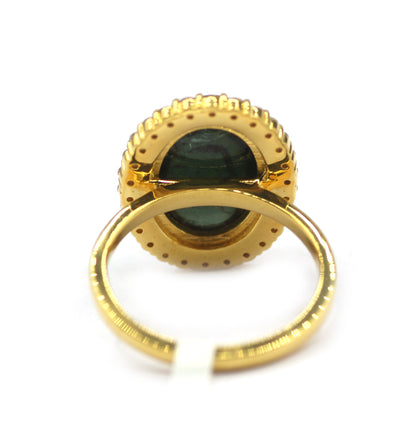 Green Tourmaline Silver Diamond Ring