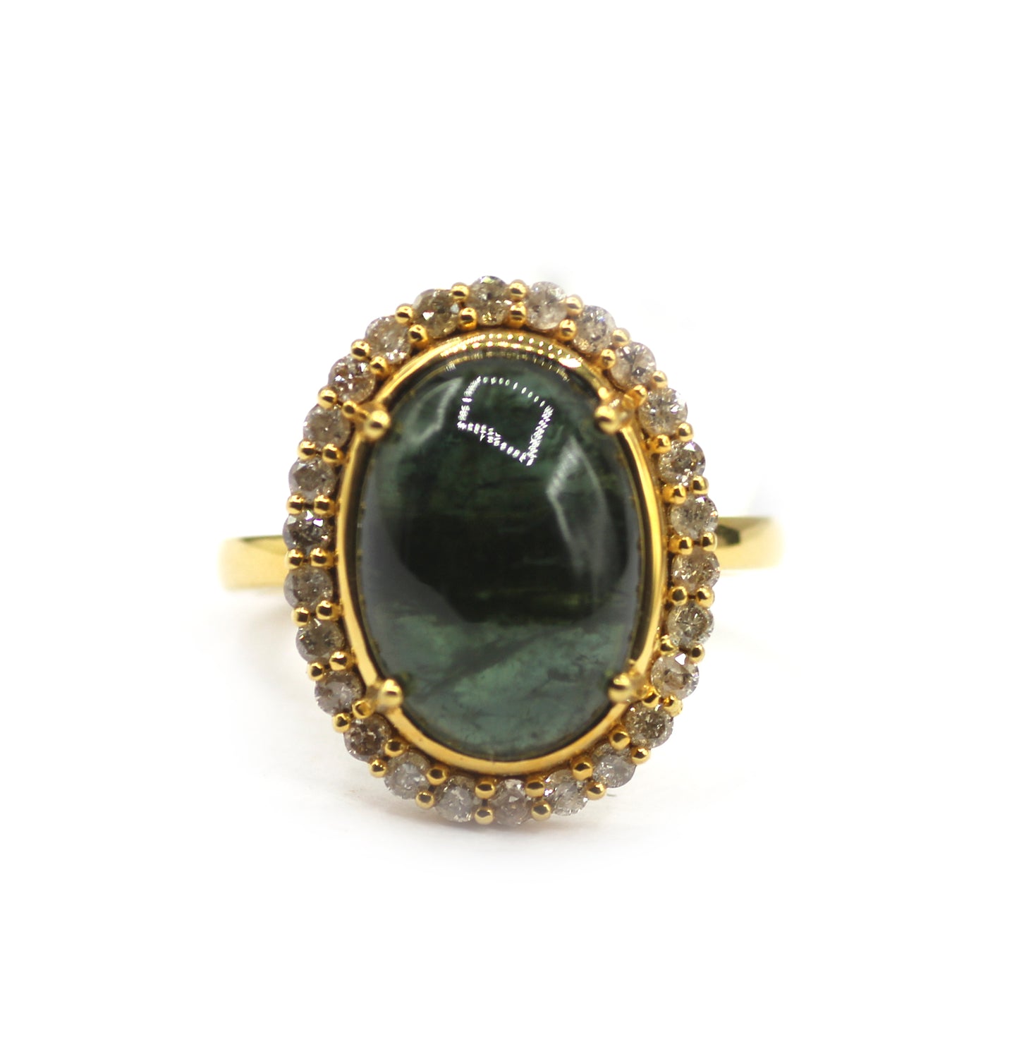 Green Tourmaline Silver Diamond Ring