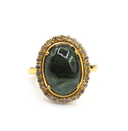 Green Tourmaline Silver Diamond Ring