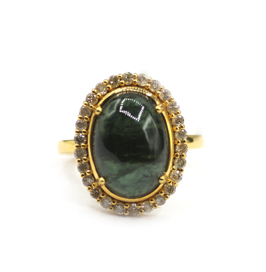 Green Tourmaline Silver Diamond Ring