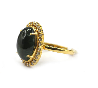 Green Tourmaline Silver Diamond Ring