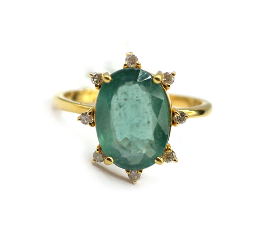 Green Kyanite Silver Diamond Ring