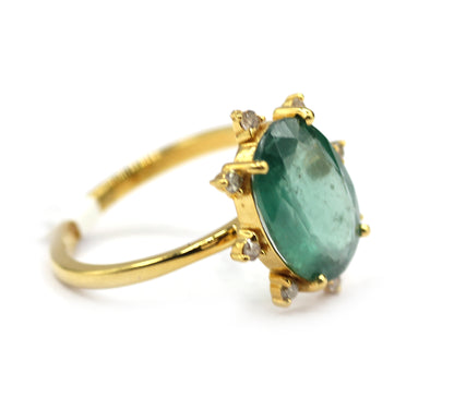Green Kyanite Silver Diamond Ring