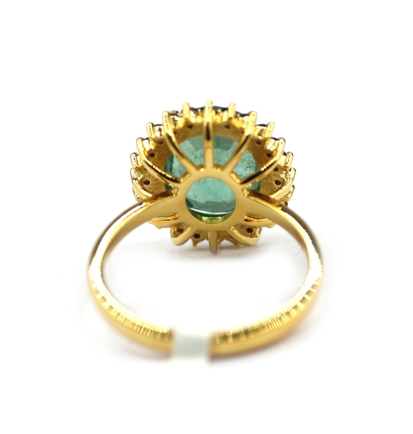 Emerald Silver Ring With Blue Sapphire Stone