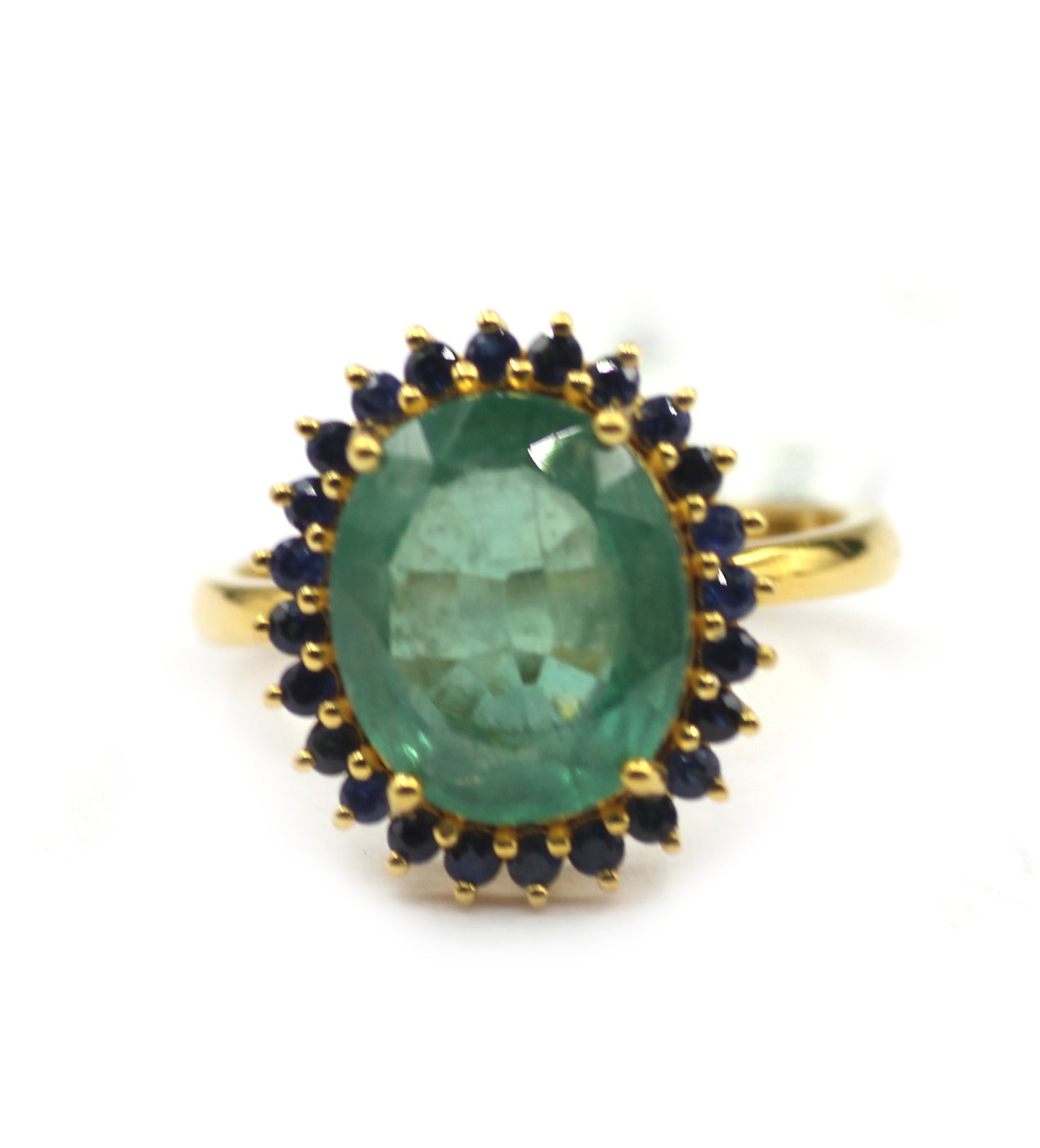 Emerald Silver Ring With Blue Sapphire Stone