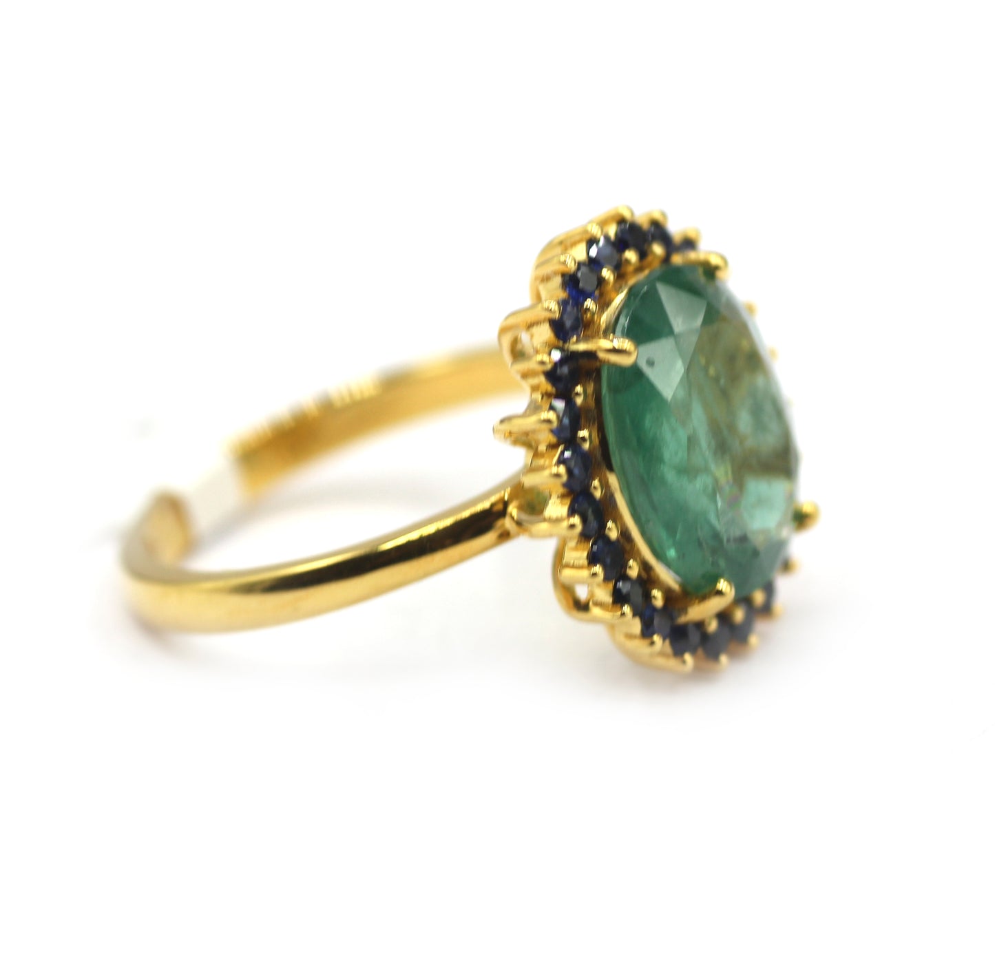 Emerald Silver Ring With Blue Sapphire Stone