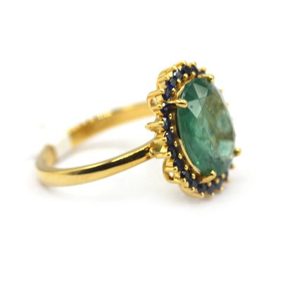 Emerald Silver Ring With Blue Sapphire Stone