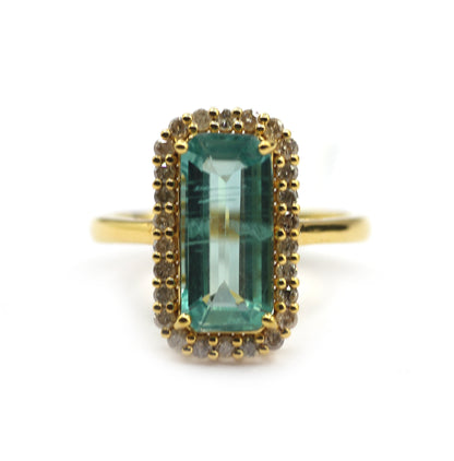 Green Kyanite Silver Diamond Ring