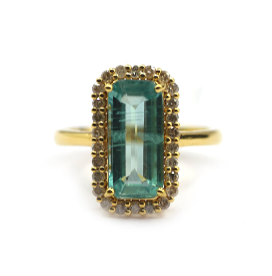 Green Kyanite Silver Diamond Ring