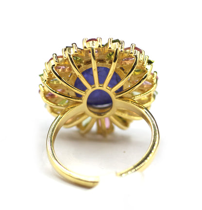 Tanzanite Silver Ring With Tourmaline Stone
