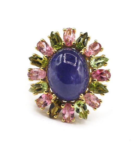 Tanzanite Silver Ring With Tourmaline Stone