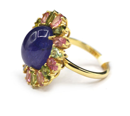 Tanzanite Silver Ring With Tourmaline Stone