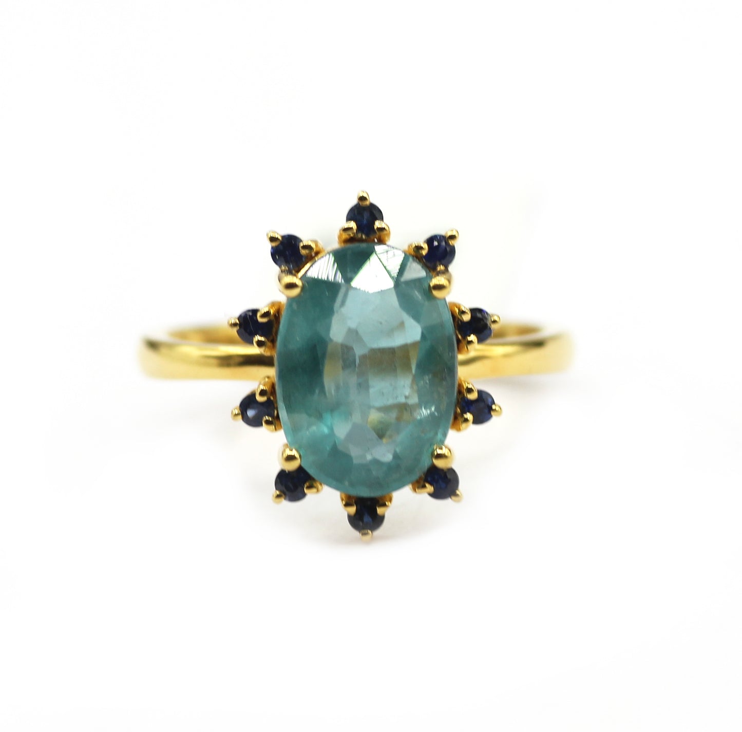 Green Kyanite Silver Ring With Blue sapphire Stone