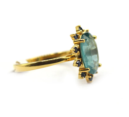 Green Kyanite Silver Ring With Blue sapphire Stone