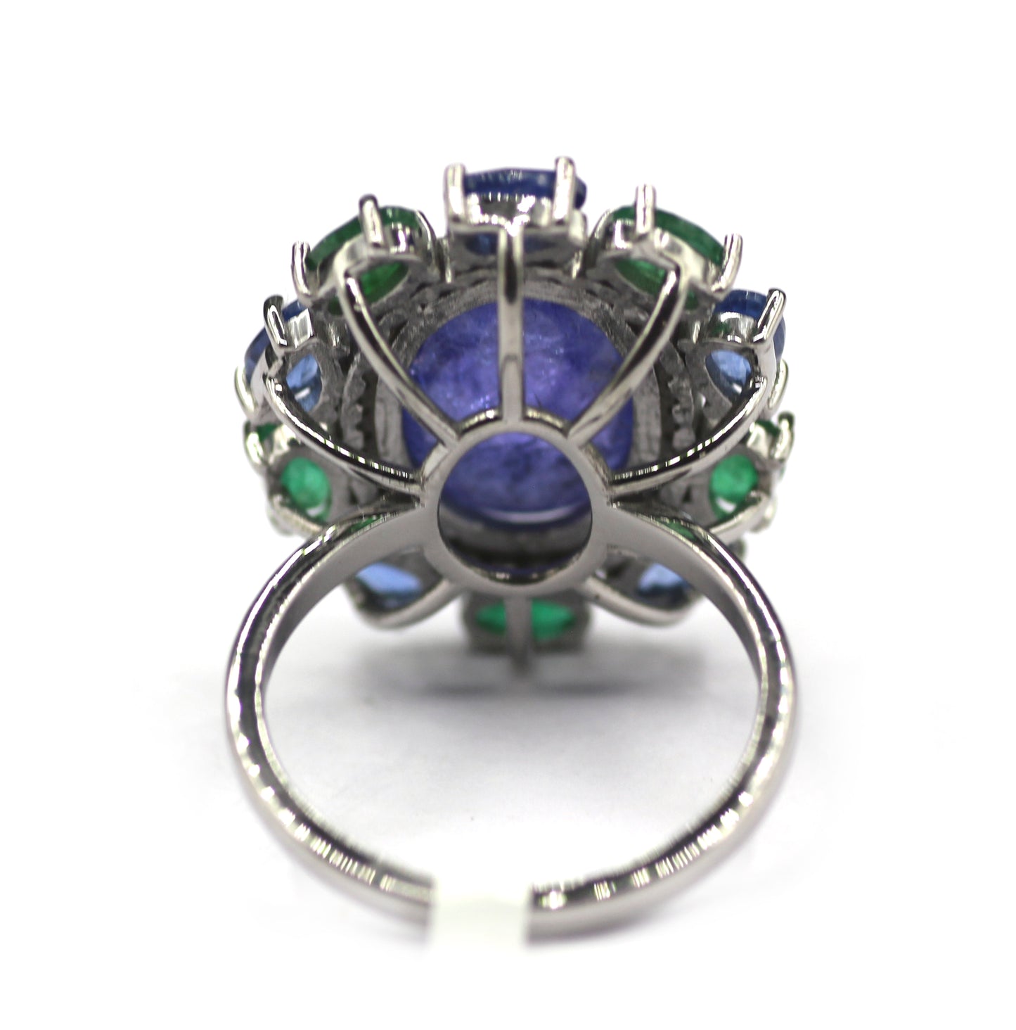 Tanzanite Silver Diamond Ring With Emerald Stone