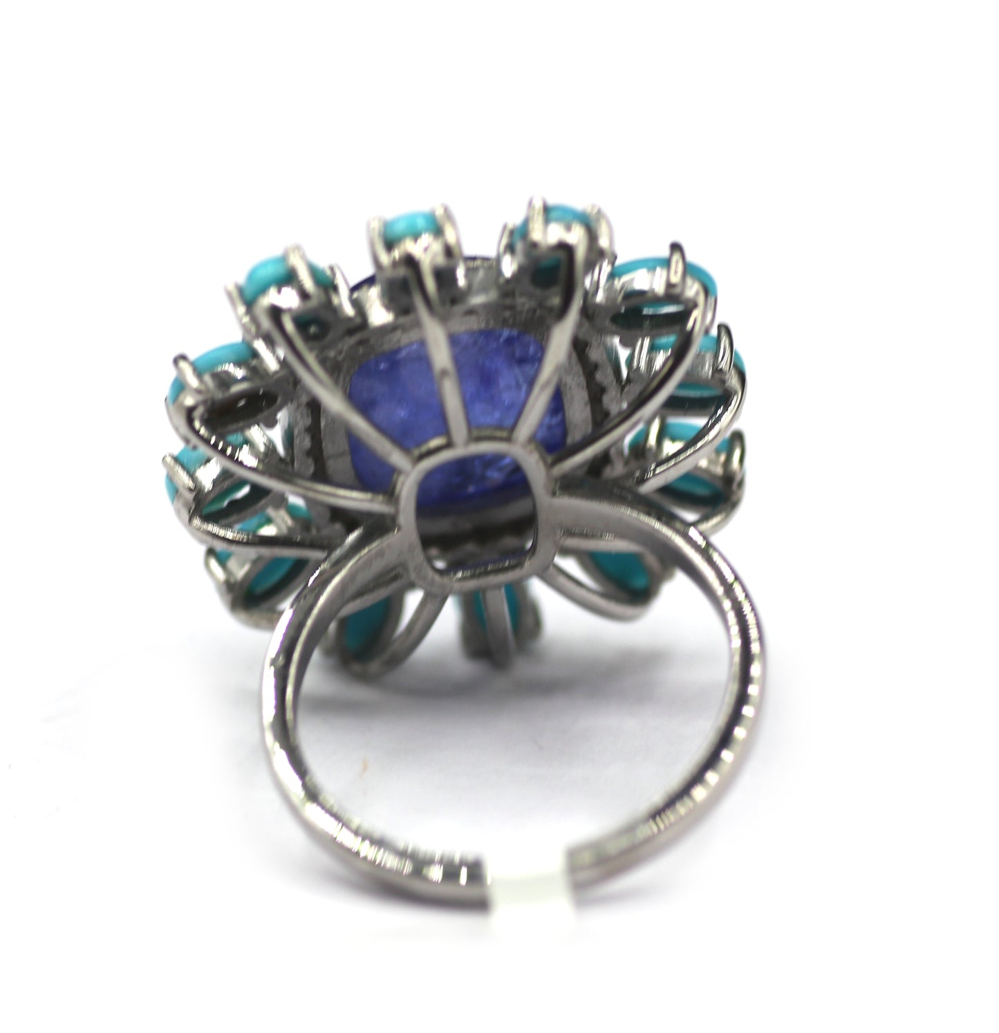 Tanzanite Stone Silver Diamond Ring Turquoise Stone