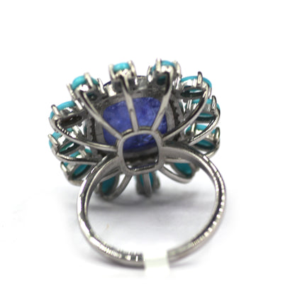 Tanzanite Stone Silver Diamond Ring Turquoise Stone