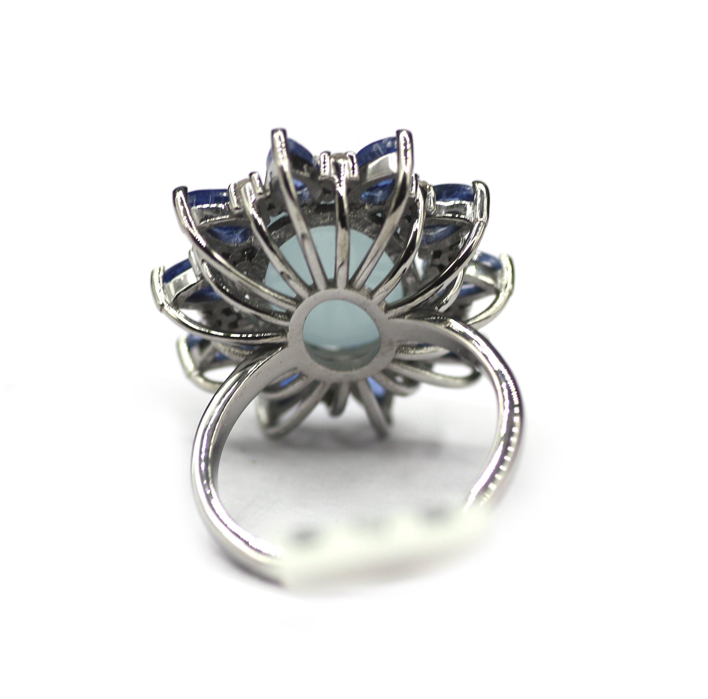 Aquamarine Kyanite Silver Pave Diamond Ring .925 Oxidized Sterling Silver Diamond Ring