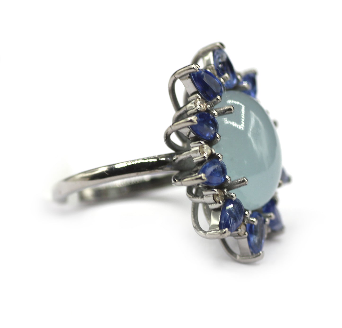 Aquamarine Kyanite Silver Pave Diamond Ring .925 Oxidized Sterling Silver Diamond Ring