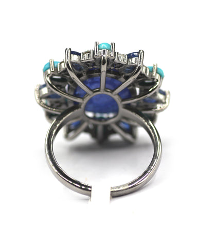 Tanzanite Stone Silver Diamond Ring Turquoise Stone