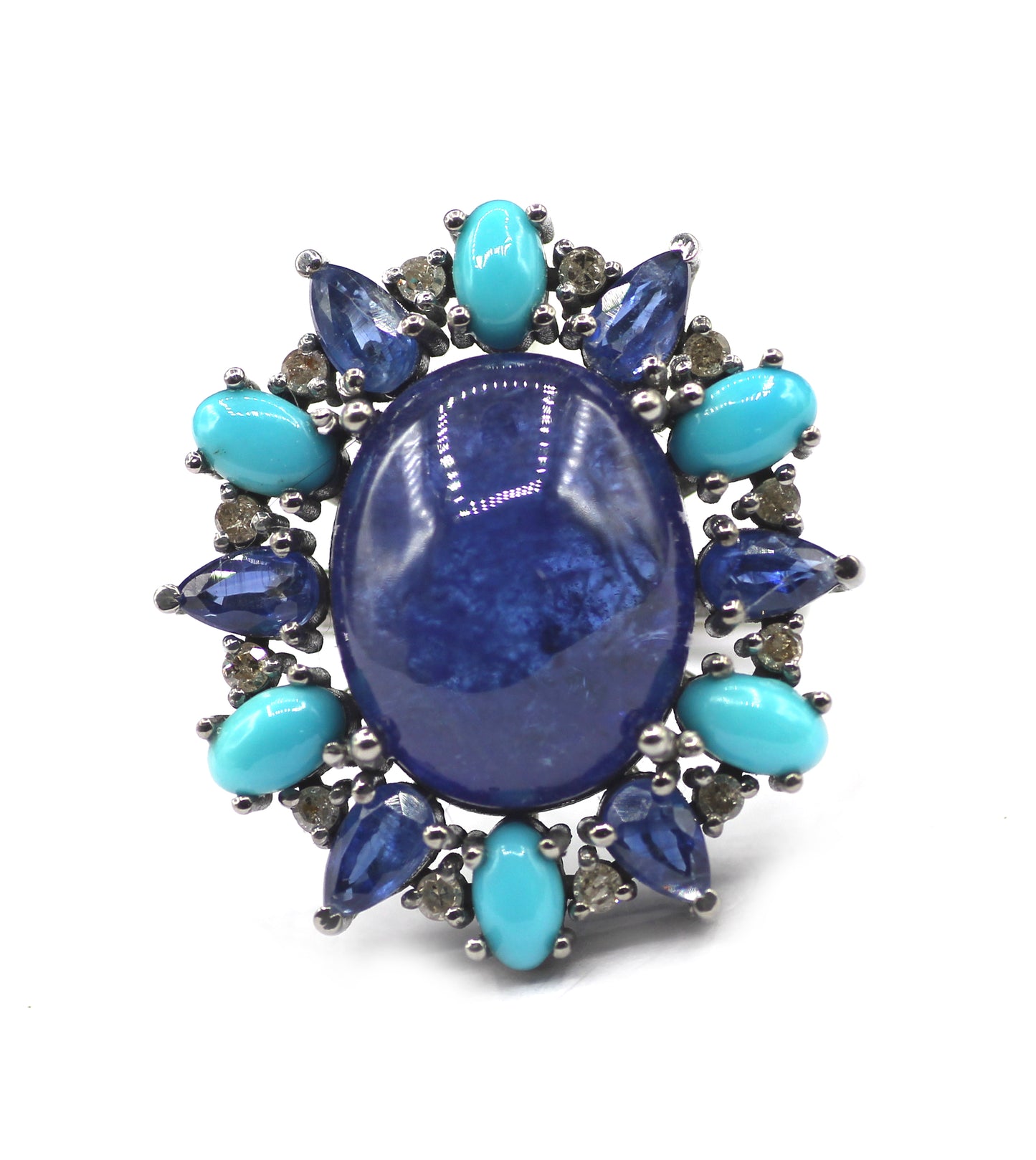 Tanzanite Stone Silver Diamond Ring Turquoise Stone