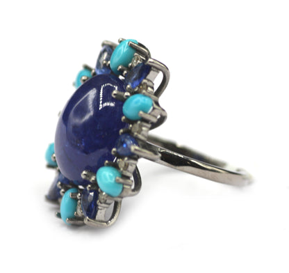 Tanzanite Stone Silver Diamond Ring Turquoise Stone
