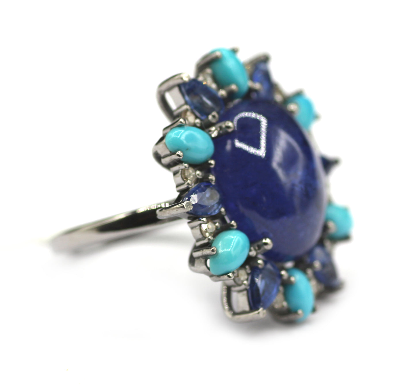 Tanzanite Stone Silver Diamond Ring Turquoise Stone