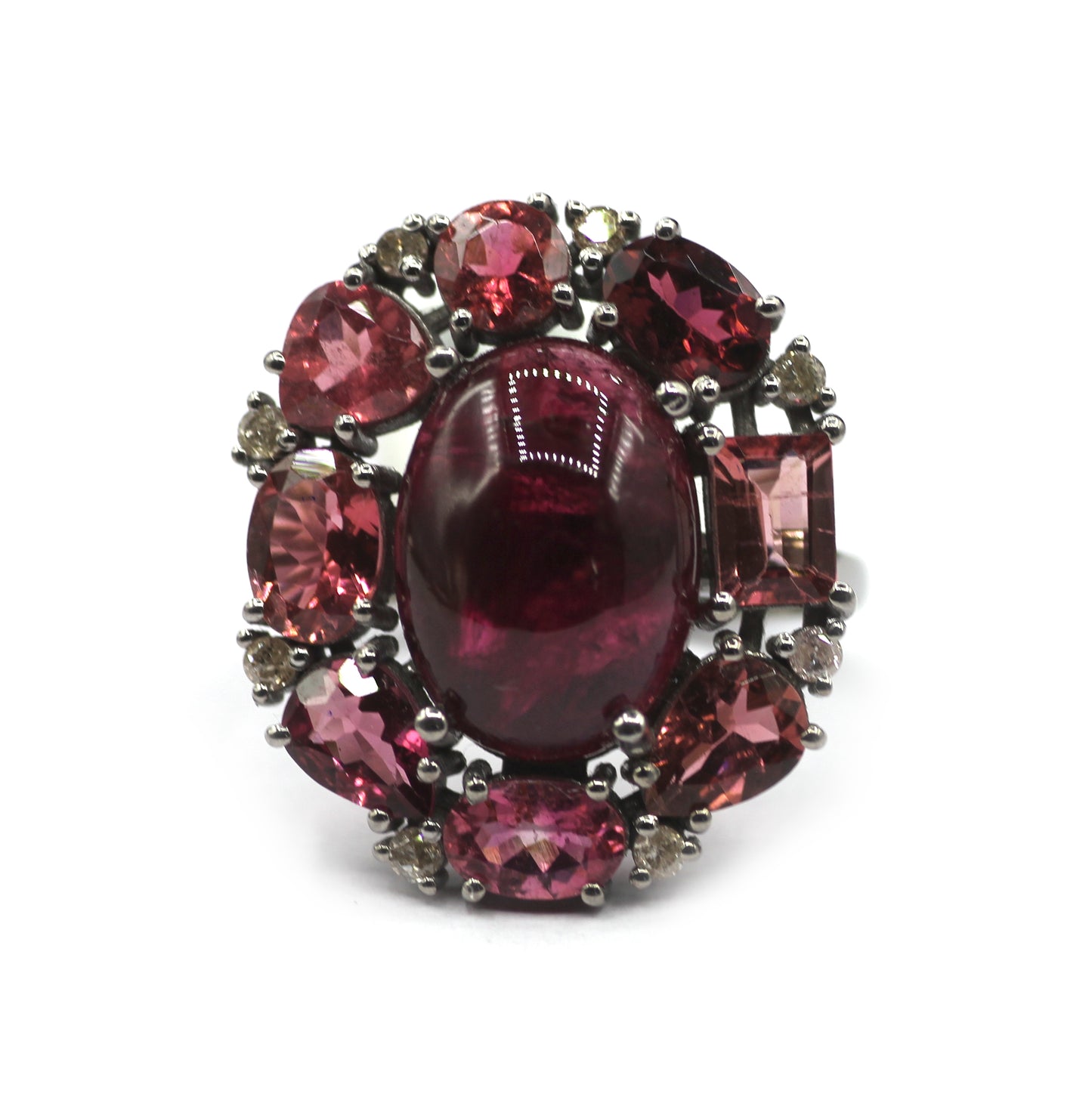 Pink Tourmaline Silver Diamond Ring