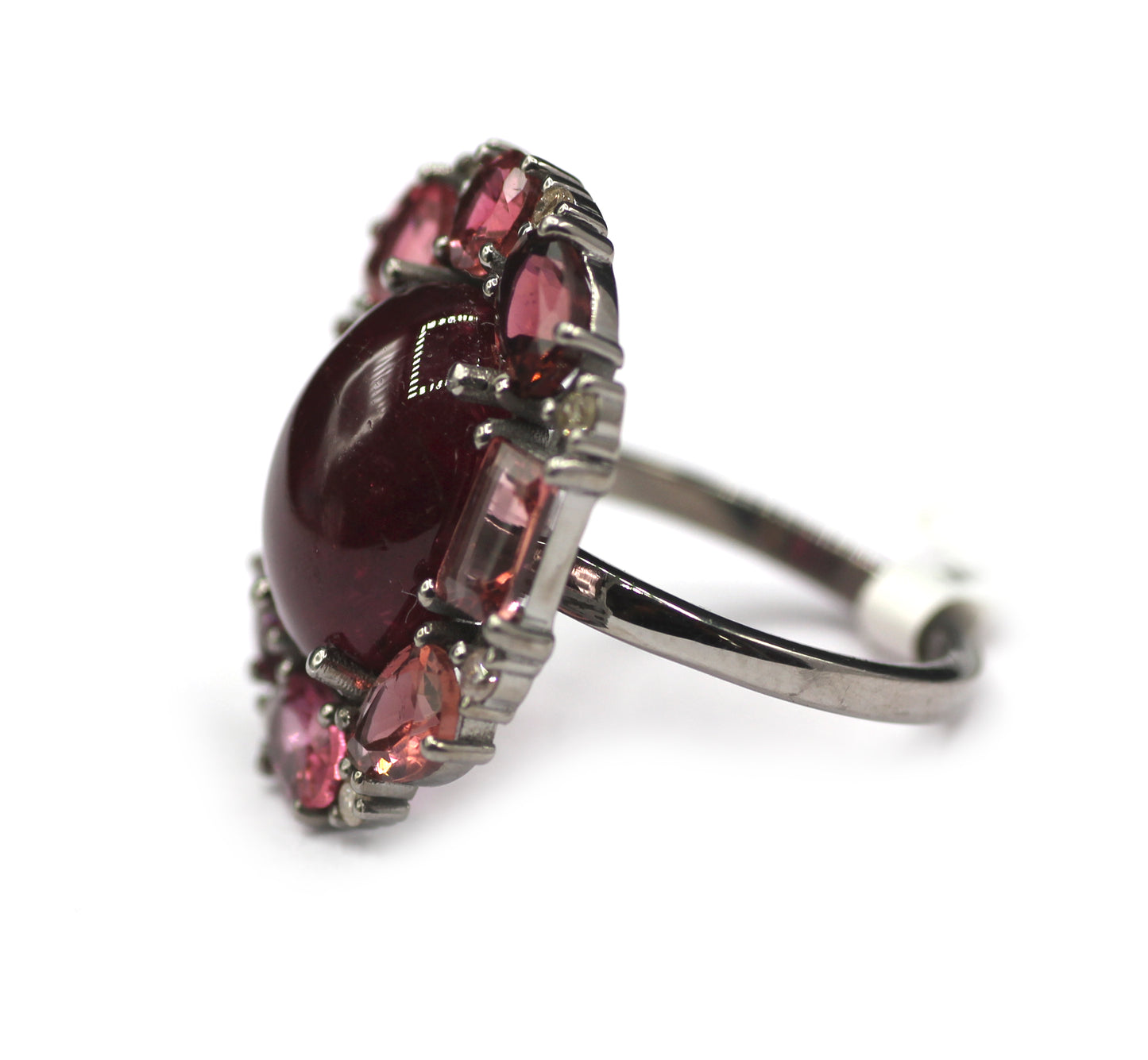 Pink Tourmaline Silver Diamond Ring