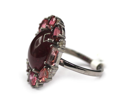 Pink Tourmaline Silver Diamond Ring