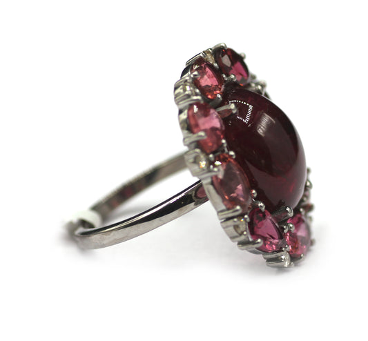Pink Tourmaline Silver Diamond Ring