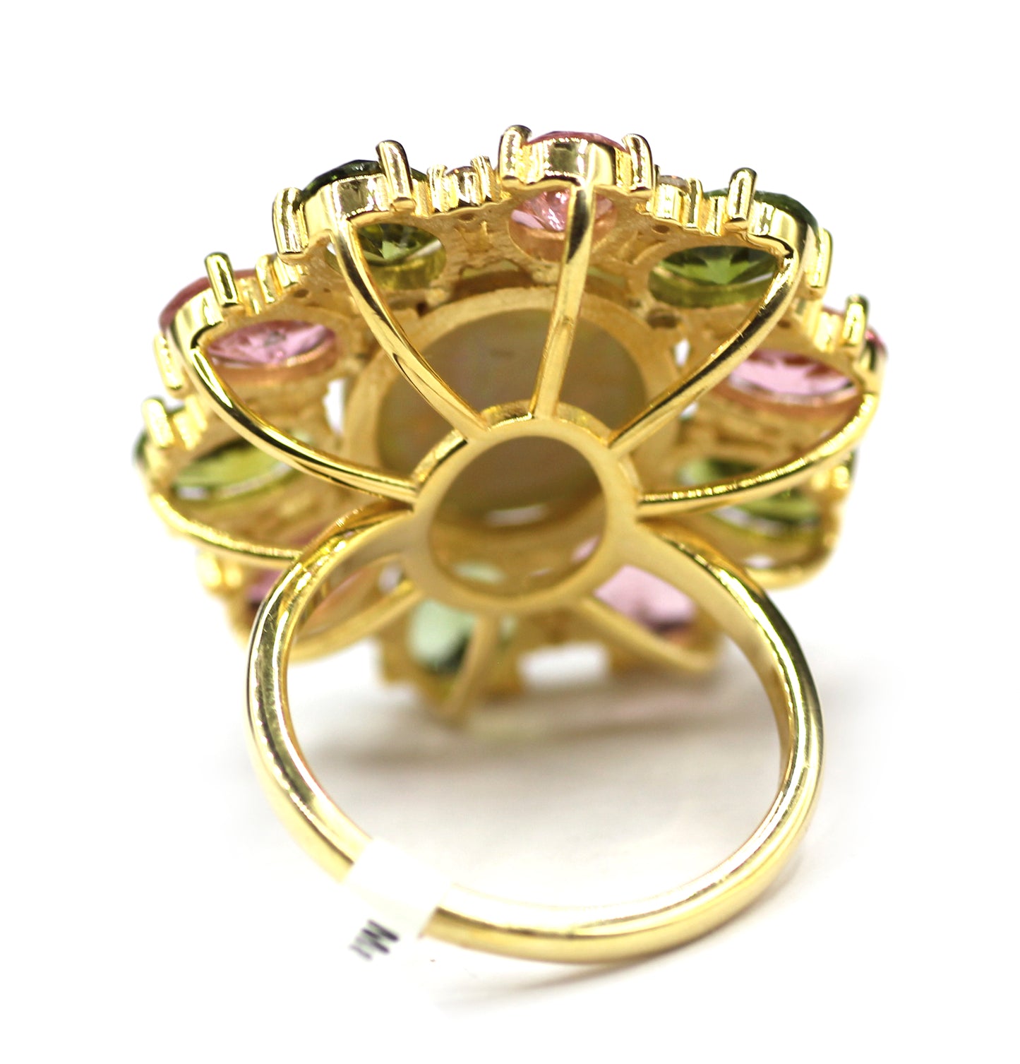 Ethiopian opal Silver Diamond Ring With Tourmaline Stone