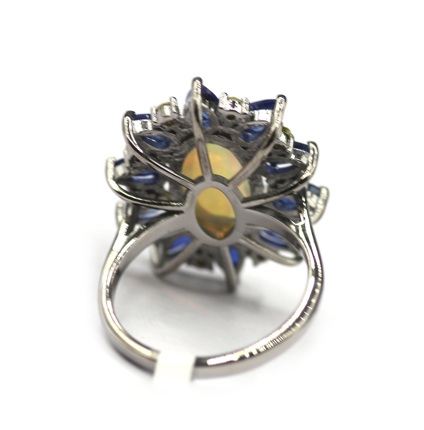 Ethiopian opal Kyanite Silver Pave Diamond Ring .925 Oxidized Sterling Silver Diamond Ring