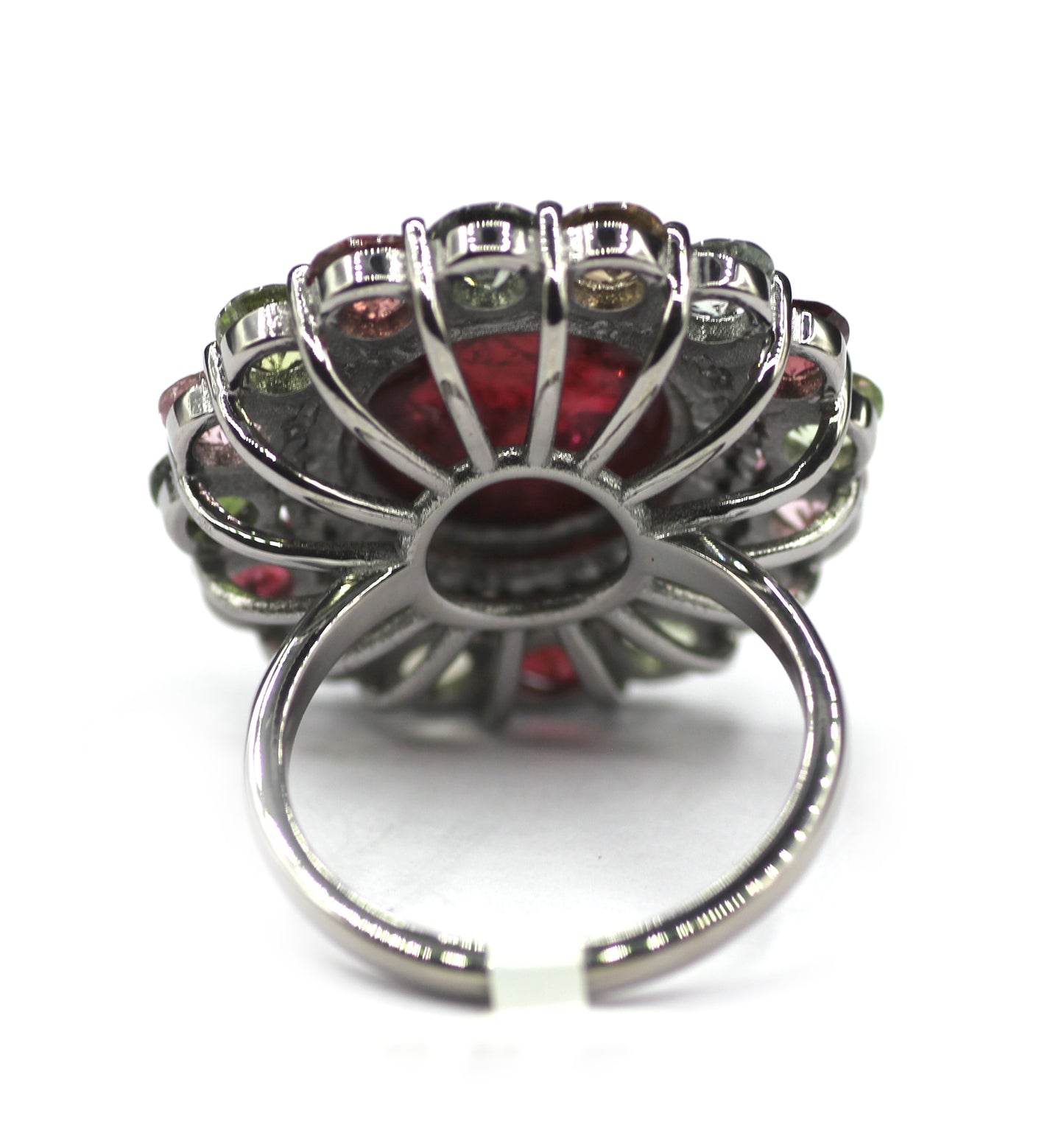 Tourmaline Stone Silver Diamond Ring