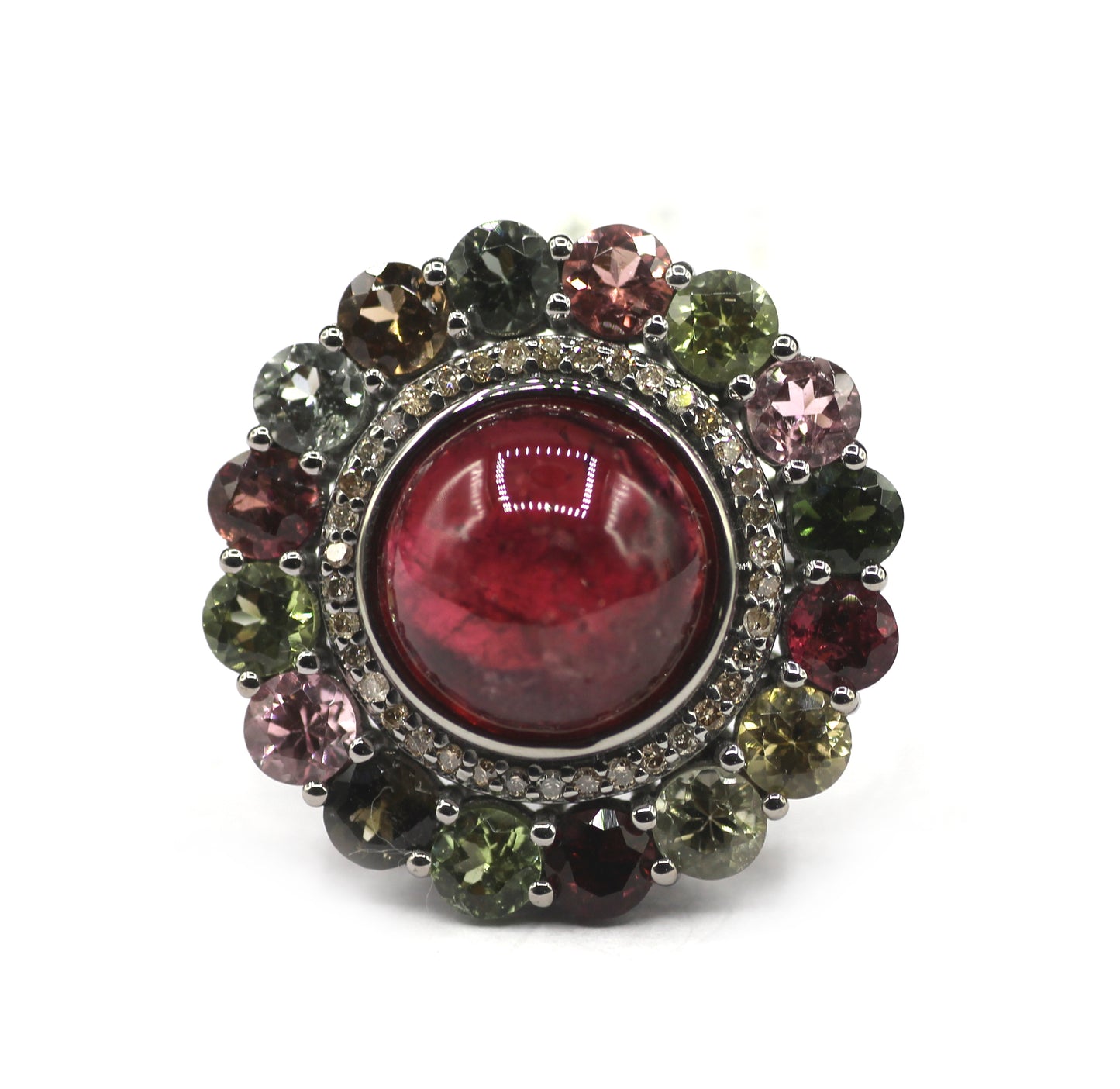 Tourmaline Stone Silver Diamond Ring