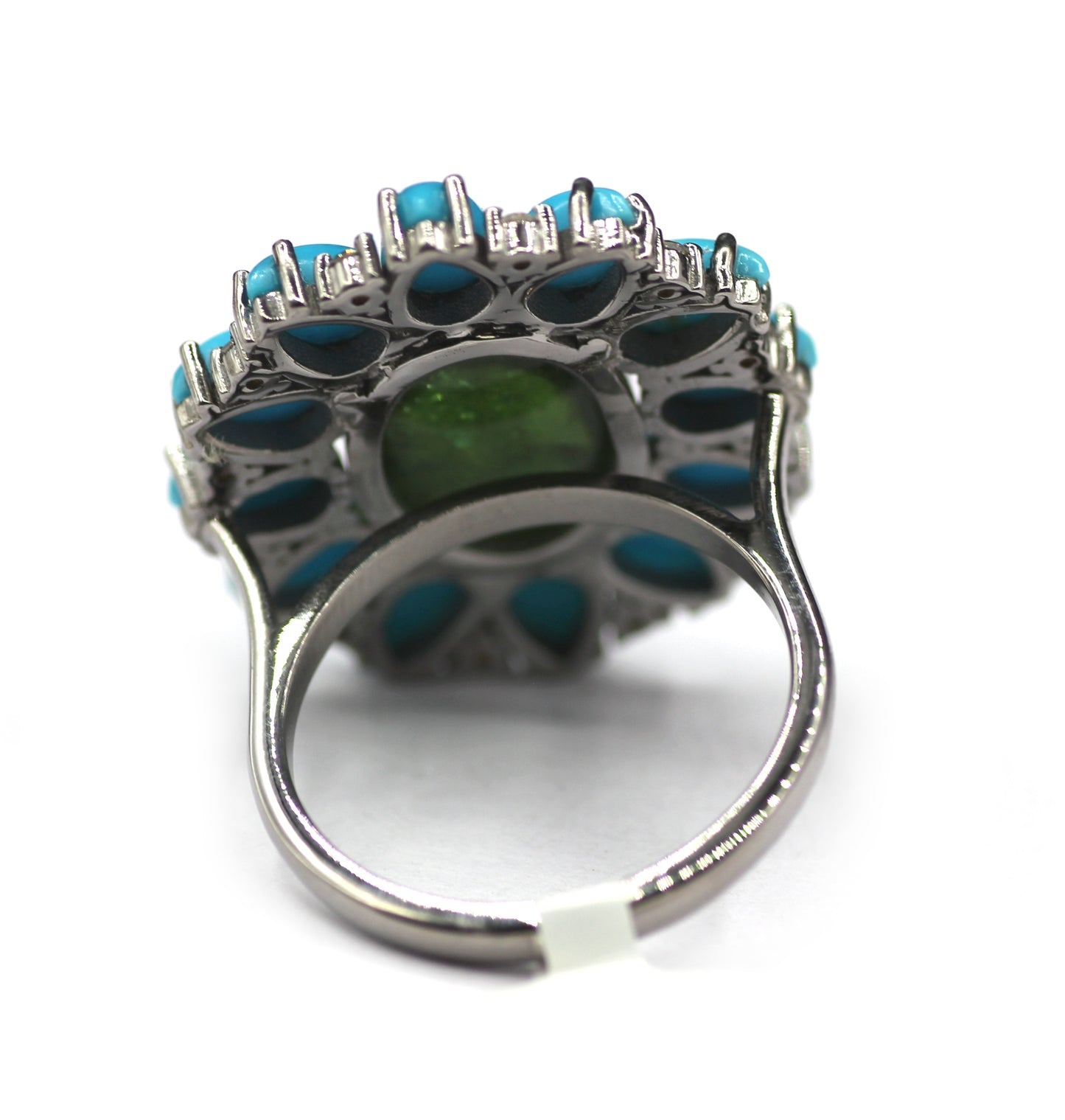 Turquoise Silver Diamond Ring With Tourmaline Stone