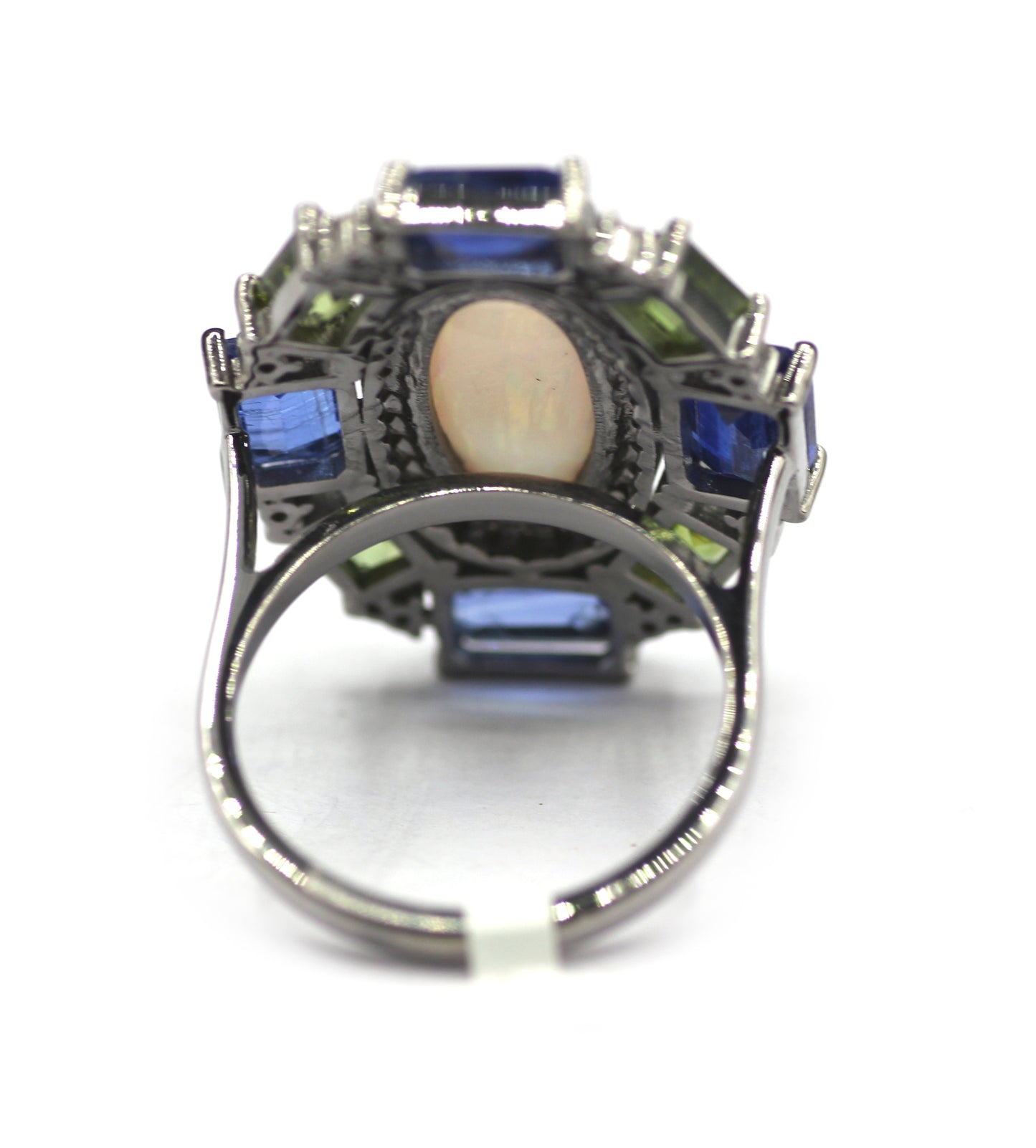 Ethiopian opal Silver Diamond Ring